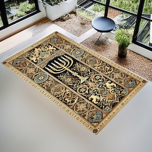 Jewish Prayer Rug, Hebrew Prayer Rug, Custom Hebrew  Mat, Custom Jewish Rug, Menorah Rug, Jewish Gifts, Prayer Mat, Personalize Prayer Mat