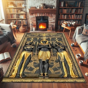 Egyptian Rug, Ancient Rug, Hieroglyph Rug, Egyptian Decor, Anubis Rug, Cool Rug, Area Rug, Housewarming Gift, Home Decor, Non Slip Rug