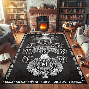 Norse Pagan Rug, Viking Decor Rug, Viking Rug, Valknut Design Rug, Salon Decor, Entryway Rug, Washable Rug, Non Slip Rug, Boy Room Rug