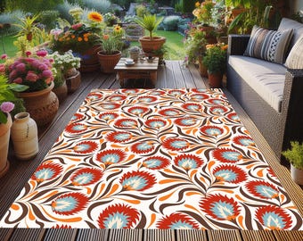 Ethnic Floral Outdoor Rug: Non-Slip Washable Patio Decor