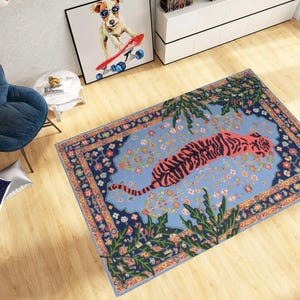 Botanical Tiger Print Rug: Rustic Animal Accent Rug