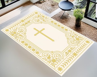 Personalized Christian Prayer Rug: Custom Cross Design Mat