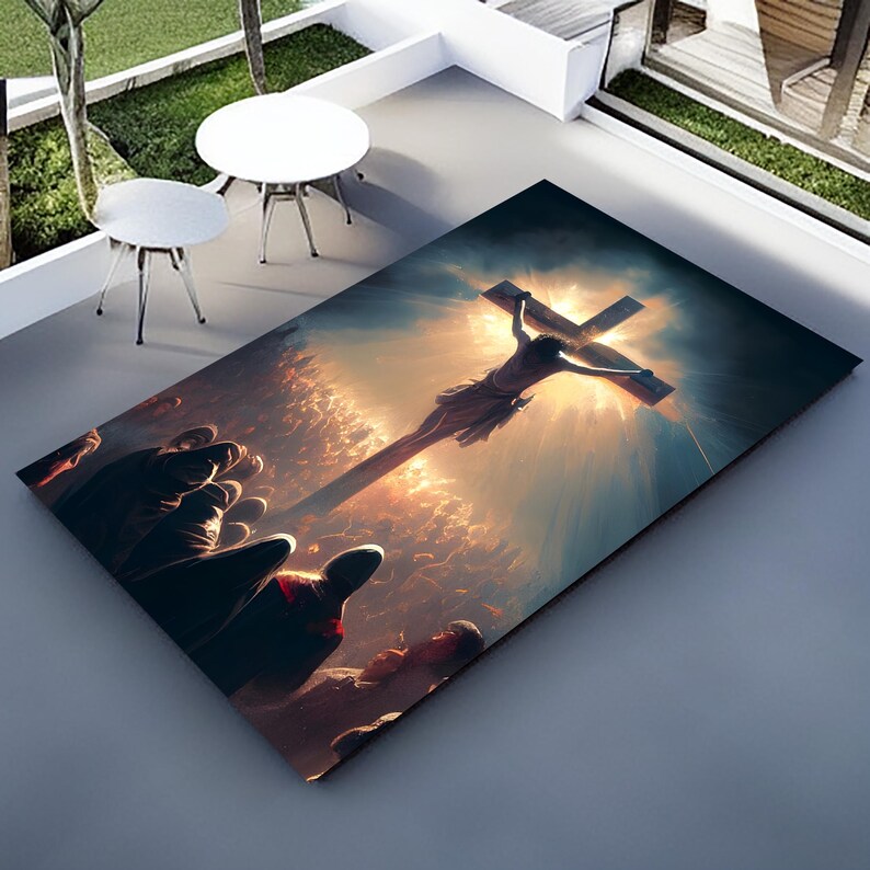 Christian Prayer Rug: Jesus Decor, Catholic Mat, Orthodox Carpet, Cross Design image 2