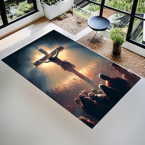 Christian Prayer Rug: Jesus Decor, Catholic Mat, Orthodox Carpet, Cross Design image 1