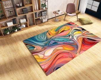 Abstract Art Area Rug: Colorful Modern Non-Slip Carpet