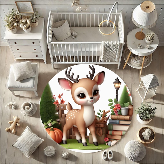 Deer Baby Room Rug: Floral Nursery Decor, Kids Play Mat