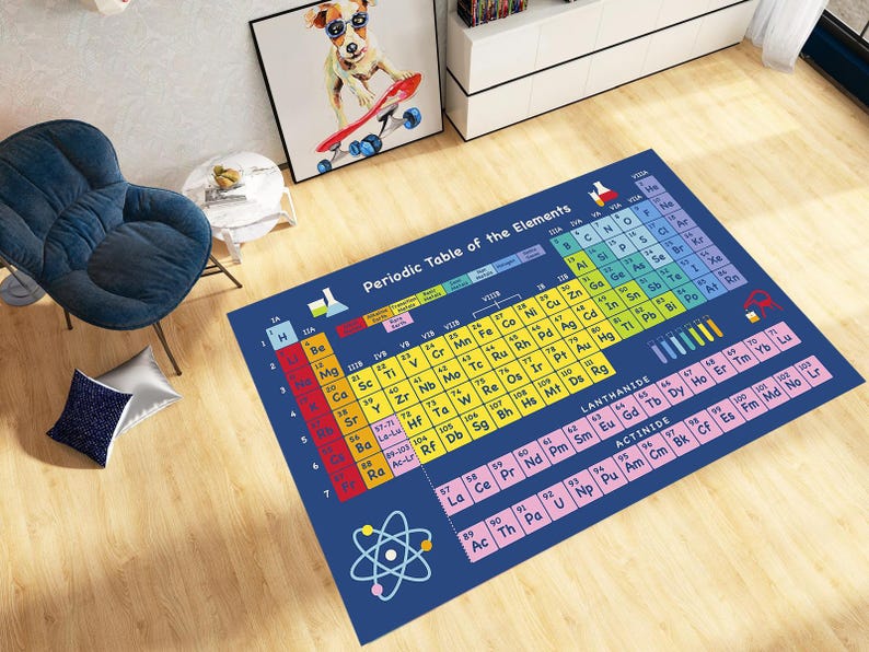 5 Variation Periodic Table Of Elements Rug: Educational Chemistry Decor Gift, Modern Colorful Classroom Science Study Room Carpet ADN502