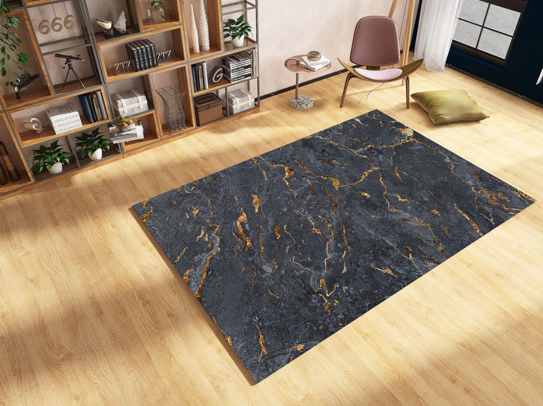 Black Marble Pattern Rug: Modern Non-slip Washable Carpet - Etsy