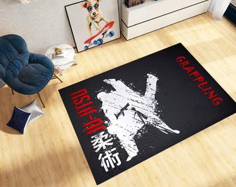 Jiu Jitsu Grappling Rug Martial Arts Floor Mat Japanese Fighter Decor For Gym Dojo Home Training Room Gift