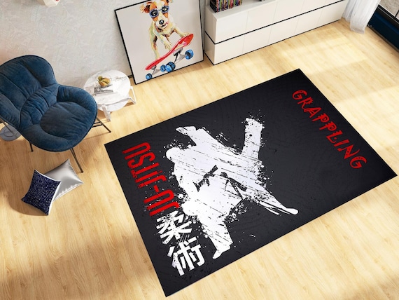 Jiu Jitsu Grappling Rug Martial Arts Floor Mat Japanese Fighter Decor For Gym Dojo Home Training Room Gift