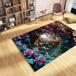 Rose Rug, Rugs With Flowers, Rugs For Kitchen, Blossom Rug, Floral Rug, Colorful Rug, Area Rug, Gift For Her, Non Slip Rug, Modern Carpet