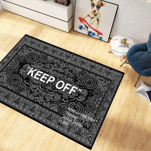 2 Variation Black & White Novelty Keep Off Pattern Rug: Home Decor Area Carpet