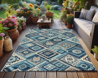 Patterned Outdoor Rug: Washable Non-Slip Area Carpet