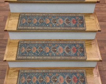 Rustic Geometric Stair Treads: Non-Slip Stair Rug Set