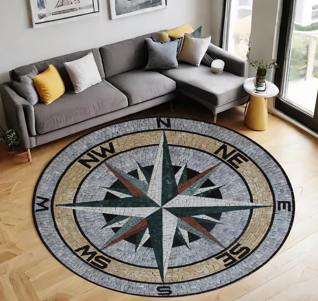 Blue Compass Rug 4 Variation Compass Rose Rug: Blue Mosaic Aviation Decor - Etsy