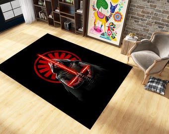 Dark Side Warrior Rug: Red Lightsaber Cloaked Villain Carpet, Galactic Empire Room Decor, Sci Fi Movie Floor Art For Teen Bedroom Gift