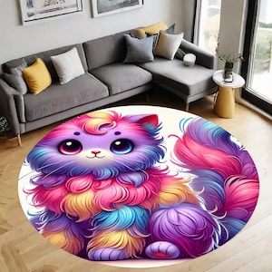 Pink Baby Rug, Cute Cat Rug, Animal Rug, Kids Room Rug, Kids Room Decor, Nursery Rug, Baby Room Decor, Playmat for Kids Room, Gift for Kids