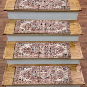 Oriental Stair Tread Rug: Non-Slip Classic Stairway Decor (8.66x29.5in)