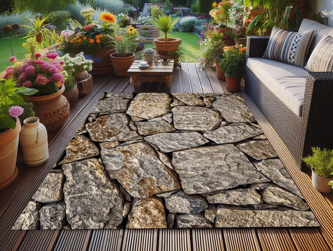 Stone Path Rug Stone Patterned Outdoor Rug: Washable Non-slip Patio Carpet - Etsy