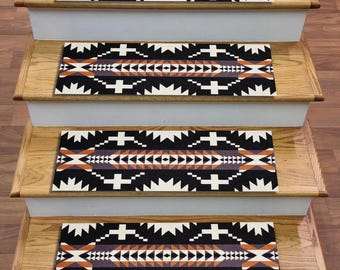Southwestern Stair Rug: Tribal Geometric Non-Slip Step Treads