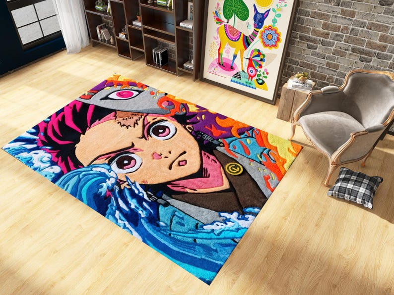 Colorful Rug Sticker Anime Style Rug: Colorful Cartoon Carpet, Unique Japanese Art Floor Mat ...