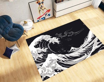 4 Variation Katsushika Hokusai Carpet: The Great Wave off Kanagawa Rug, Wave Rug, Art Rrug, Area Rug, Modern Rugs, Abstract Rug