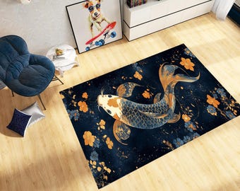 Koi Fish Area Rug: Japanese Art, Non-Slip Modern Carpet