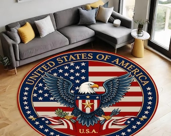 American Eagle Round Rug: USA Flag, Patriotic Office Decor