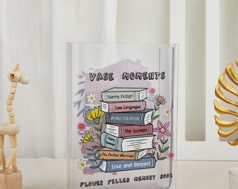 Personalized Acrylic Book Vase, Book Lover Gift, Shelf Decor