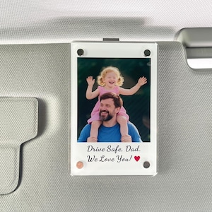 パーソナライズされたお父さんの車用バイザークリップ写真付き、Drive SafeDaddy、お父さんおじいちゃんへの父の日ギフト、新しいお父さんへのギフト、お父さんの写真フレーム、夫へのギフト