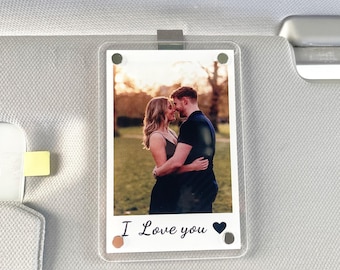Clip de visera de coche acrílico elegante y personalizado, regalo de San Valentín para pareja, marco de fotos "Conduce con cuidado", regalo para esposo, clip de visera para conducir con seguridad.