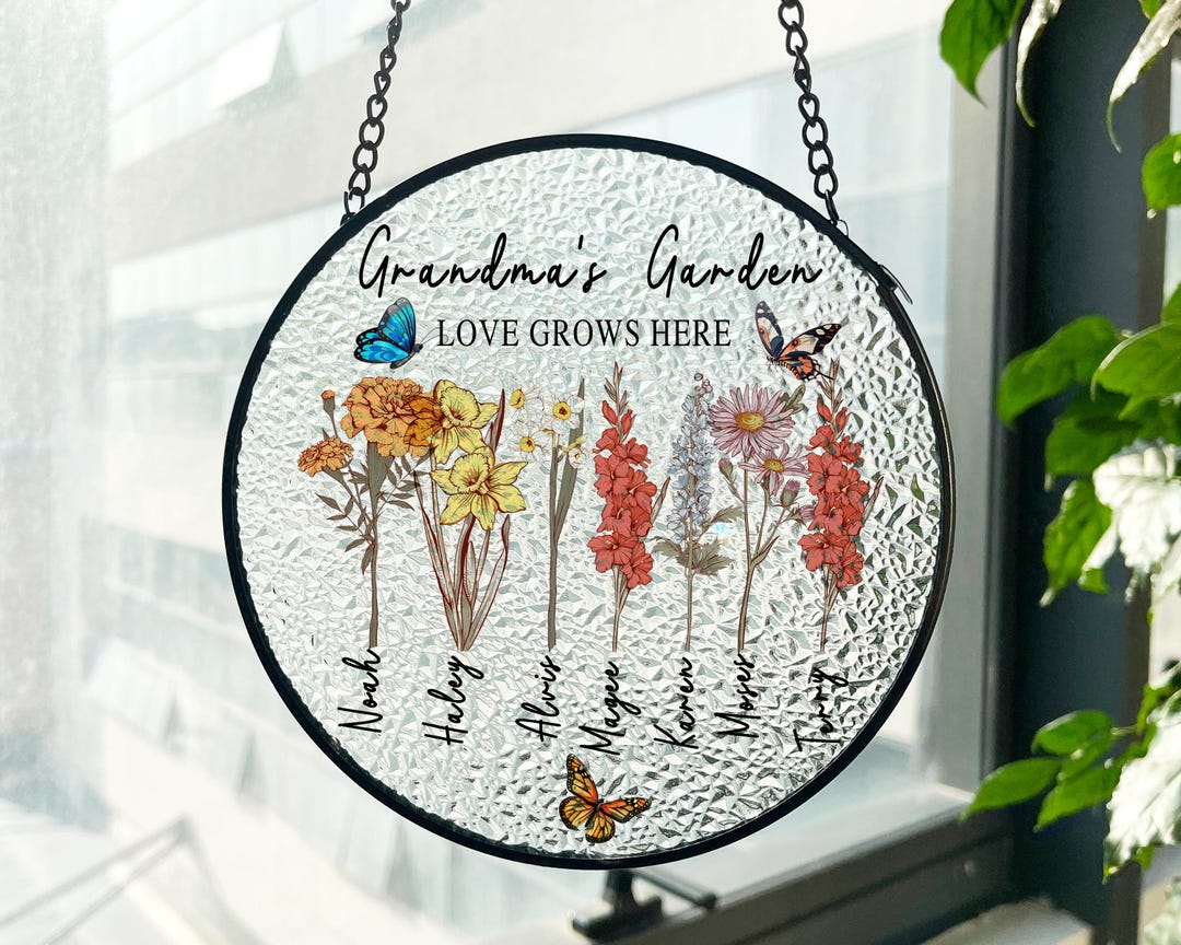 Personalized Grandma Garden Stained Glass, Grandma Love Grows Here ...