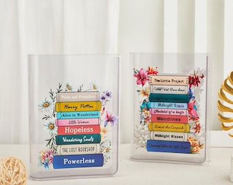 Personalized Acrylic Book Vase, Custom Floral Bookshelf Decor