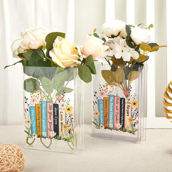 Benutzerdefinierte Acryl-Büchervase, personalisiertes literarisches Geschenk