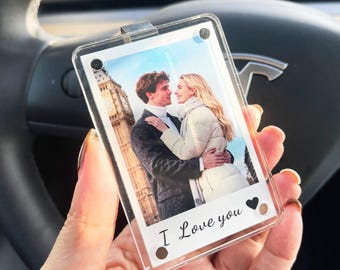 Clip de visera de coche con foto personalizada, regalo de pareja, regalo de San Valentín, marco de fotos "Conduce con seguridad", regalo para marido, clip de visera solar "Conduce con seguridad"