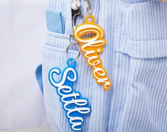 Gepersonaliseerde acrylnaamsleutelhanger, rugzaklabel, cadeau bruidsmeisje