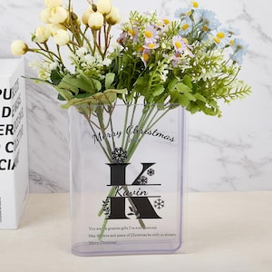 Jarrón de acrílico personalizado y ecológico con forma de libro, jarrón de acrílico con forma de libro personalizado con nombre, jarrón de acrílico con forma de libro de letras, decoración del hogar, decoración de estanterías, regalo para ella/él