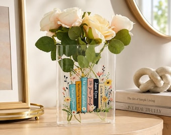Personalized Acrylic Book Vase, Floral Bookshelf Decor, Gift for Book Lover