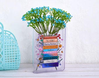 Personalized Acrylic Book Vase, Literary Flower Vase, Shelf Decor