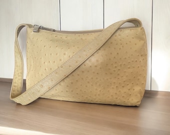 Sac en cuir blanc cassé aspect autruche | vintage Tasche weiß, Strau | Cuir d'autruche | Straußenleder Optik | Leder Design Hambourg