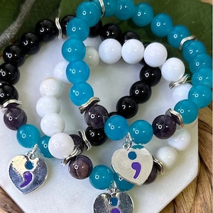 Suicide Awareness Semicolon Beaded Bracelet