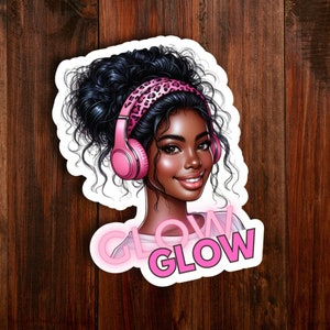 Autocollant motivant encourageant qui brille avec une belle femme noire mignonne et souriante pour ordinateur portable, bouteille, gobelet, cadeau en vinyle de haute qualité