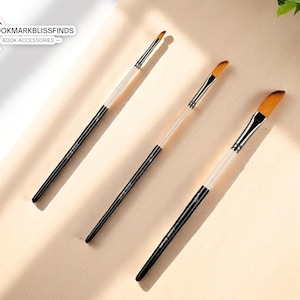 3-Piece Slim Brush Set | Two-Tone Nylon Hair | Long Handle Paint Brushes | Watercolor Oil Art Tools | Gift Idea for Artist