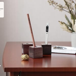 Crafted Wooden Pen Holder | Multifunction Office Storage Box | Minimalist Desk Organizer | Black Walnut Toothbrush Holder