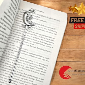Metal Moon and Dragon Bookmark | Decorative School and Office Accessory | Fantasy Book Lover Gift Idea | Bookmarker for Reading