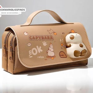 Jolie trousse pour enfant | Design Capybara, panda et chat | Sac de papeterie grande capacité | Pochette Fidget pressable | Organiseur de bureau pour étudiants