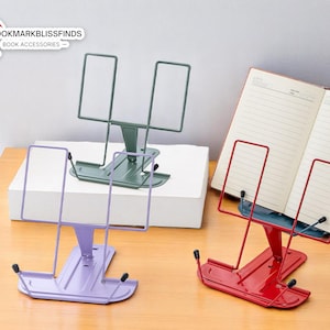 Adjustable Desk Book Stand | Portable Cookbook Holder | Non-Slip Page Clips Support | Minimalist Reading Accessory | Recipe Textbook Display