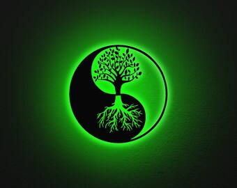 LED Tree of Life Wall Decor: RGB Light-Up Wood Art