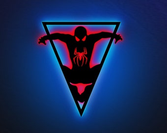 LED Spiderman Wood Wall Art: Avengers Kids Room Decor