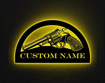 Personalized and Custom Gun Wood Wall Art LED Light,Custom Guns Light Sign,Home Decor,Game room decor,Birthday Gift,personalized gifts